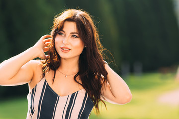 Canvas Print - beautiful woman with makeup looking into the camera. close up