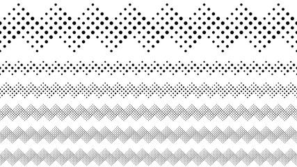 Poster - Repeating geometrical dotted pattern text divider set - black and white abstract vector graphic design elements from dots