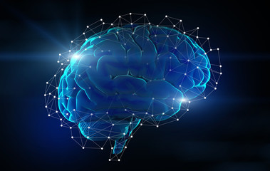 Aufkleber - Brain of artificial intelligence with lines and dots