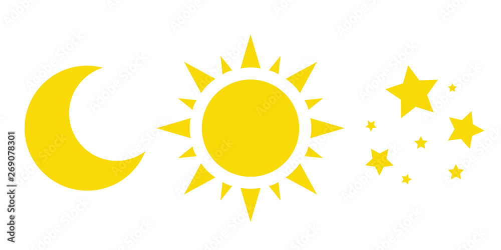 sun, moon and stars, a collection of vector icons. yellow weather symbols - obrazy, fototapety, plakaty 