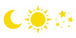 sun, moon and stars, a collection of vector icons. yellow weather symbols