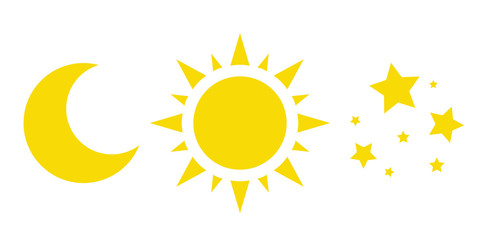 sun, moon and stars, a collection of vector icons. yellow weather symbols