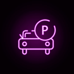 Poster - car parking neon icon. Elements of transportation set. Simple icon for websites, web design, mobile app, info graphics