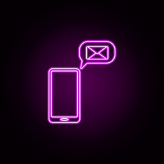 Poster - inbox in smart phone neon icon. Elements of sosial media network set. Simple icon for websites, web design, mobile app, info graphics