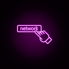 Poster - network and finger neon icon. Elements of sosial media network set. Simple icon for websites, web design, mobile app, info graphics