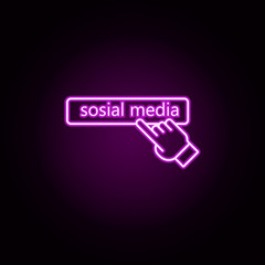 Poster - social media and finger neon icon. Elements of sosial media network set. Simple icon for websites, web design, mobile app, info graphics