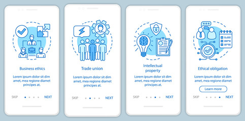 Business ethics onboarding mobile app page screen vector template
