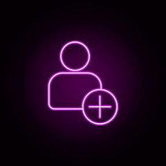 Poster - add contact sign neon icon. Elements of sosial media network set. Simple icon for websites, web design, mobile app, info graphics