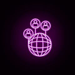 Poster - global contacts neon icon. Elements of sosial media network set. Simple icon for websites, web design, mobile app, info graphics