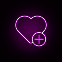 Poster - add heart neon icon. Elements of sosial media network set. Simple icon for websites, web design, mobile app, info graphics