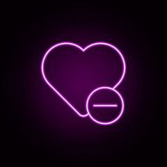 Poster - remove heart neon icon. Elements of sosial media network set. Simple icon for websites, web design, mobile app, info graphics