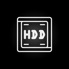 Poster - hard disc neon icon. Elements of computer hardware set. Simple icon for websites, web design, mobile app, info graphics