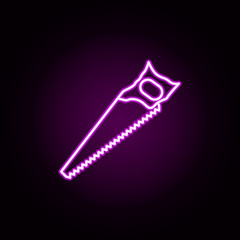 Poster - saw neon icon. Elements of construction tools set. Simple icon for websites, web design, mobile app, info graphics
