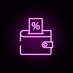 Poster - wallet discount neon icon. Elements of cyber monday set. Simple icon for websites, web design, mobile app, info graphics
