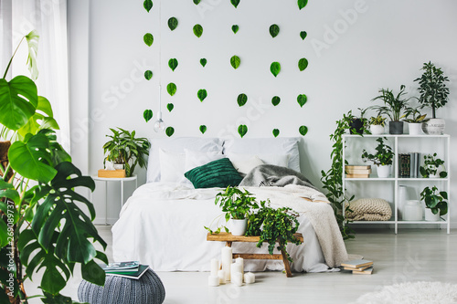 White Bedroom Interior With King Size Bed With Pillows And