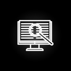 Poster - Magnifier and the book in monitor neon icon. Elements of education set. Simple icon for websites, web design, mobile app, info graphics