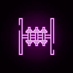 Poster - dumbbell, rack neon icon. Elements of gym set. Simple icon for websites, web design, mobile app, info graphics
