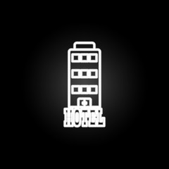Poster - hotel building neon icon. Elements of hotel set. Simple icon for websites, web design, mobile app, info graphics