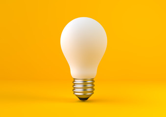 white light bulb on bright yellow background in pastel colors. minimalist concept, bright idea conce
