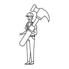 Poster - builder worker with helmet and hammer