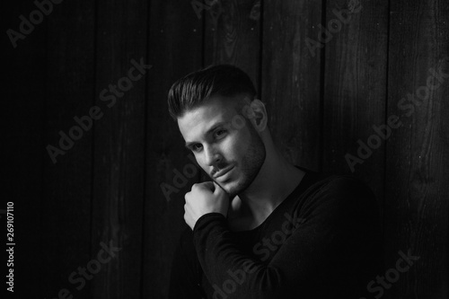Black And White Muscular Model Young Man With Beard In