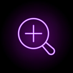 Poster - magnifying glass neon icon. Elements of photography set. Simple icon for websites, web design, mobile app, info graphics