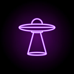 Poster - alien flying machine neon icon. Elements of Cartooning space set. Simple icon for websites, web design, mobile app, info graphics