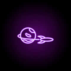 Poster - rocket and planet neon icon. Elements of Cartooning space set. Simple icon for websites, web design, mobile app, info graphics