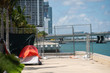 Stock photo homeless person in a tent by the bay Miami Florida USA