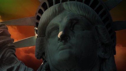 Wall Mural - statue of liberty close with tear 4k loop features a close-up of the face of the statue of liberty w