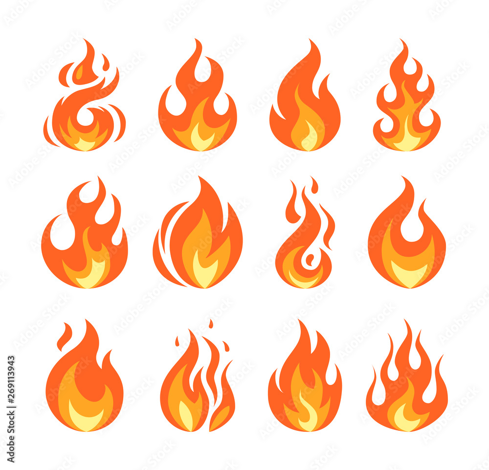 Simple vector flame icons in flat style - obrazy, fototapety, plakaty 