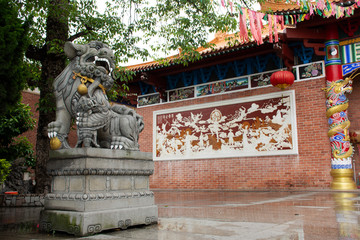 Decoration furniture and interior design chinese style of Tiantan temple for people travel visit and respect pray at Shantou or Swatow in Chaozhou, China