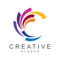 initial/monogram C logo design in colorful line art style