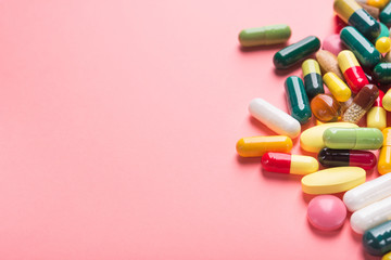 Wall Mural - Pile of colored pills, capsule and tablets