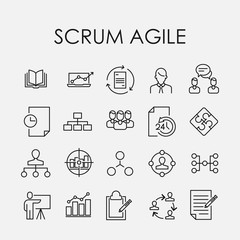Poster - Simple collection of scrum agile related line icons.