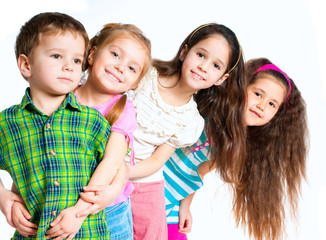 Wall Mural - laughing small kids on a white background