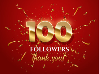 100 followers celebration vector banner with text