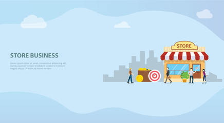 Poster - open offline store or shop business building concept for website template or banner landing homepage - vector
