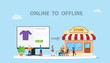 o2o online to offline e-commerce new concept technology with store and website online modern style illustration - vector