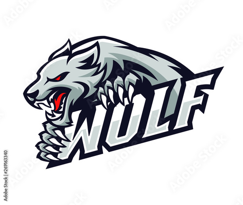 Cuadros en Lienzo wolf roar gripping the text logo illustration