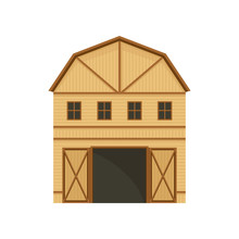Large Barn With Brown Beams. Vector Illustration On White Background.