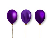 Colorful Realistic Balloons Of Purple Color Isolated On White Background. Vector Balloons, Clipart To Decoration The Design Of Greeting Cards, Banners And More.