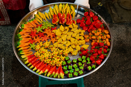 A plate of Luk Chup, a Thai mung bean street food dessert on Phuket Island in Th Wallpaper Mural