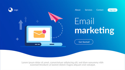 Poster - Email marketing concept. New close letter and paper aircraft on the laptop background. E-mail notification. Flat vector illustration.