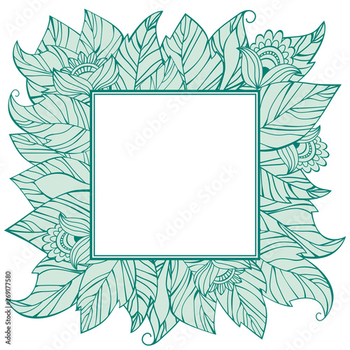 Frame of leaves and flowers. Form for invitations, postcards.