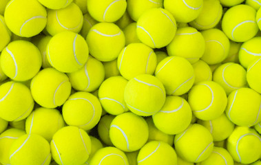 Lots of vibrant tennis balls, pattern of new tennis balls for background