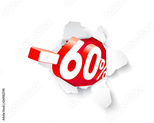 Photographie Paper explosion banner 60 off with share discount percentage.