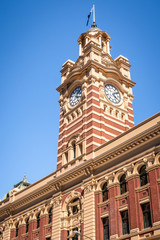 Close up view of the clock tower of Flinders street station in Melbourne Australia