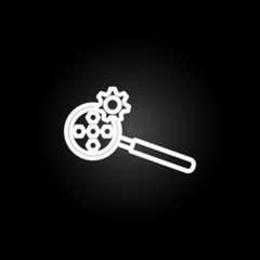 Poster - magnifier and mechanism neon icon. Elements of intelligence set. Simple icon for websites, web design, mobile app, info graphics