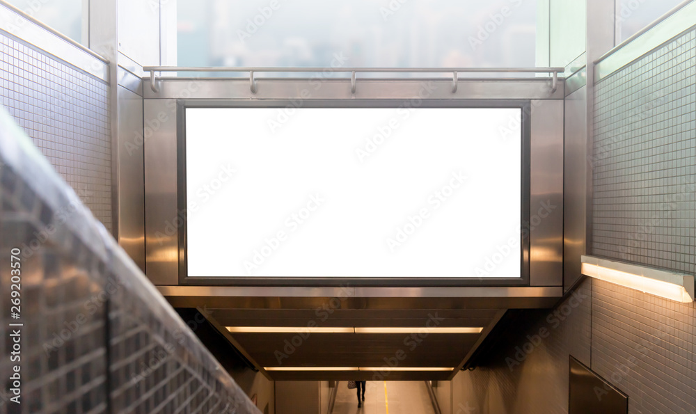 Mockup image of Blank billboard white screen posters and led in the subway station for advertising - obrazy, fototapety, plakaty 